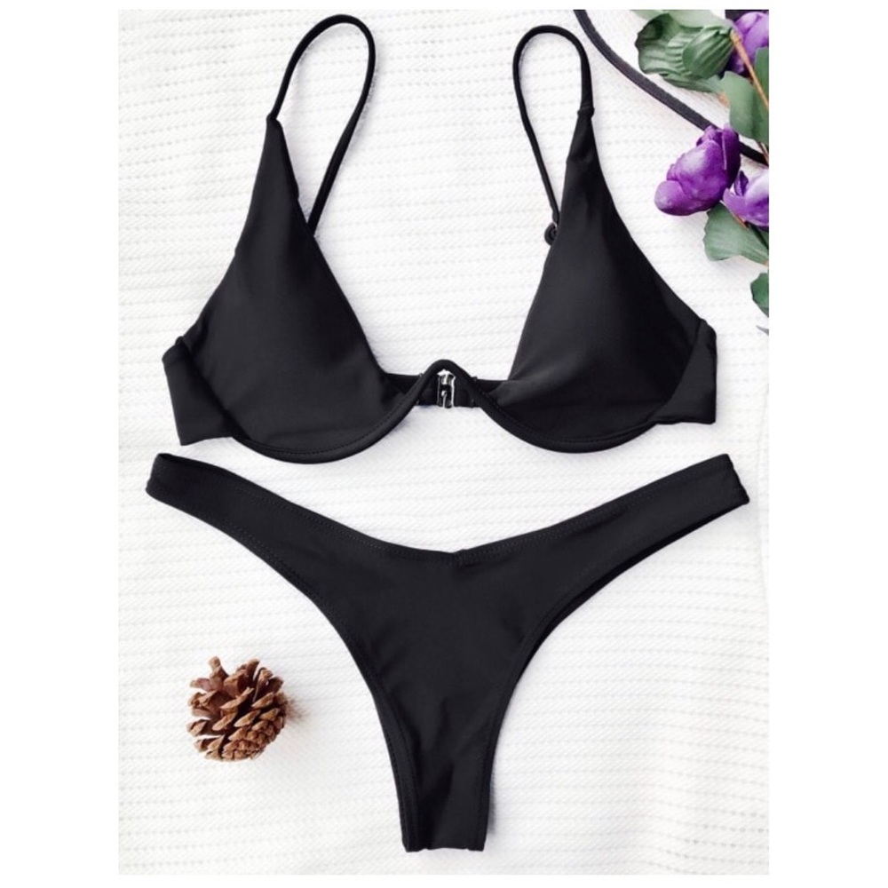 Push Up Plunge Bathing Suit- Black M